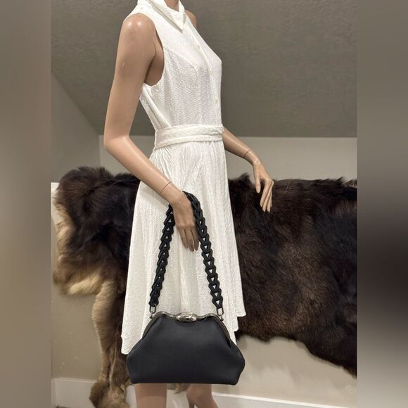 Black Togo Cowhide Leather Handmade Custom Metal Frame Handbag & 2 Strap Styles - Picture 12 of 16